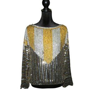 Raiment Fashions New York Bead Embellished Long Sleeve Evening Blouse size Small
